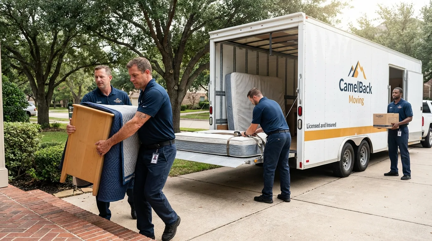 Crew loading residential truck for cross-state move from Nicollet, MN