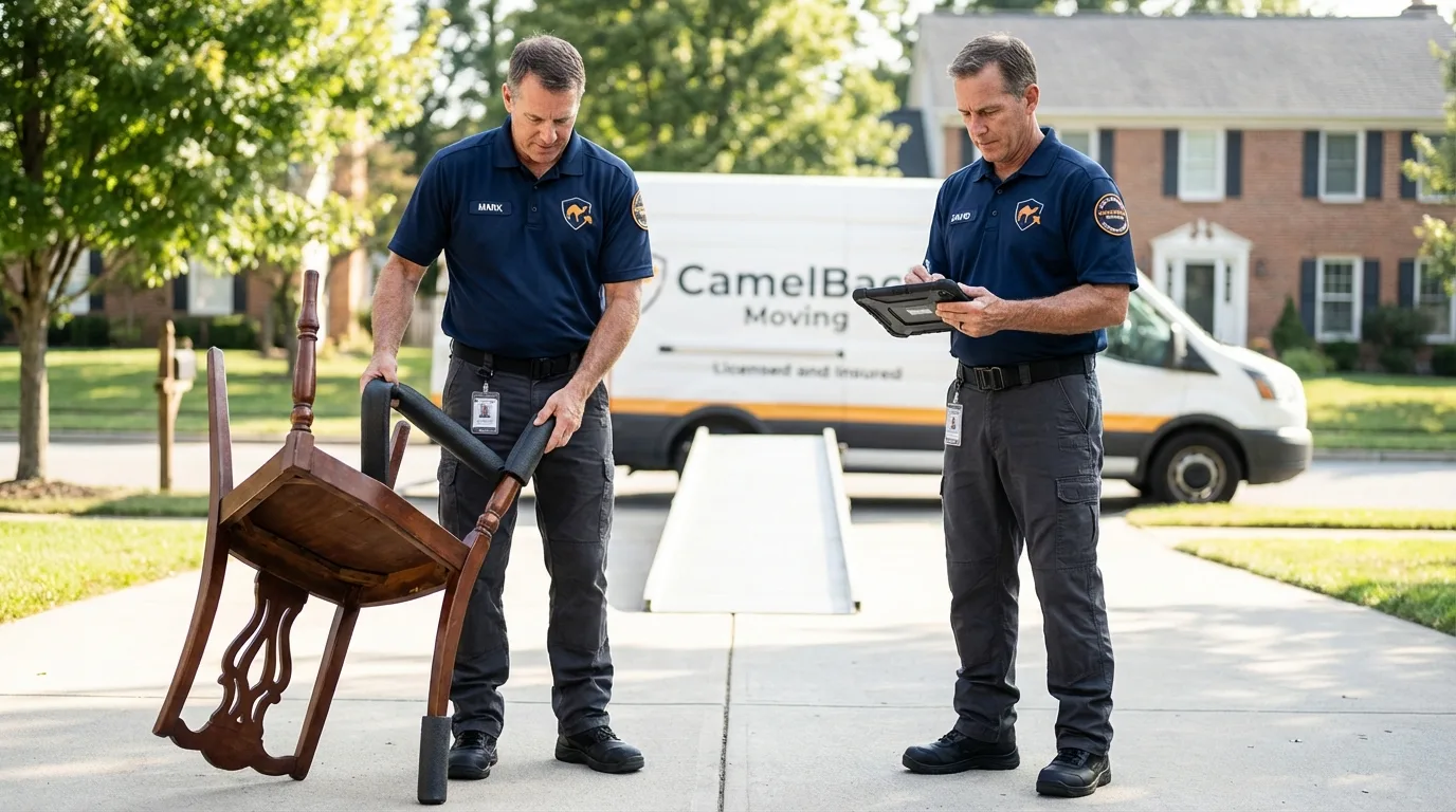 Movers inspecting furniture for damage prevention before loading in Nicollet, MN